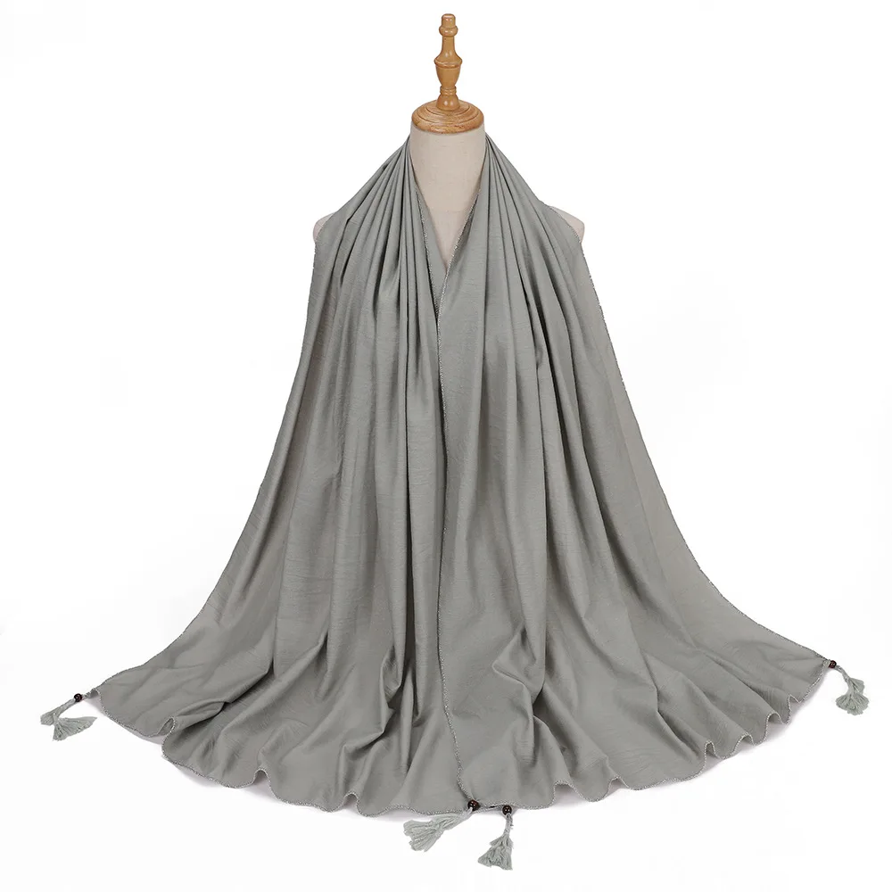 

Шарф-хиджаб с кисточками для женщин, мусульманский платок, повязка на голову, тюрбан, палантины, банданы, повязка на голову, буфанда, платок, шаль, исламский тюрбан