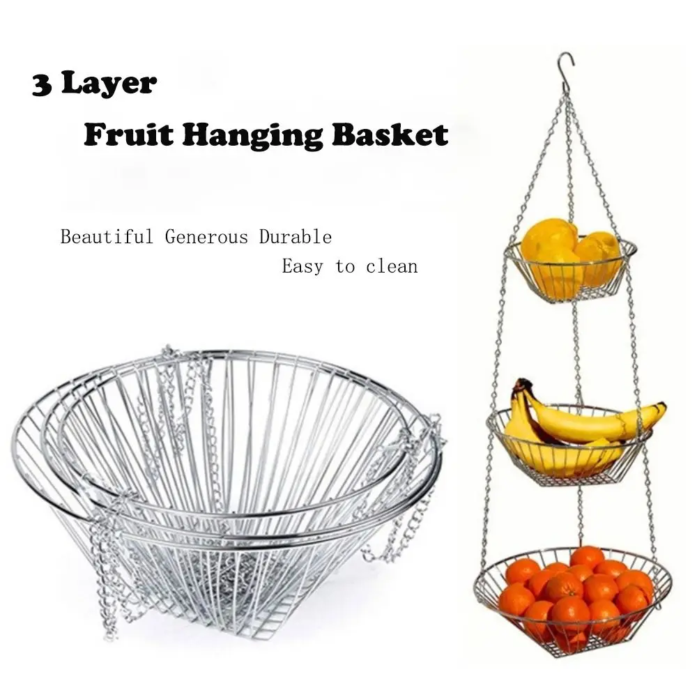 

Складная подвесная корзина с фруктами, трехъярусная корзина с скандинавскими цветами, стеллаж для хранения, настенная корзина для хранения закусок из железной проволоки