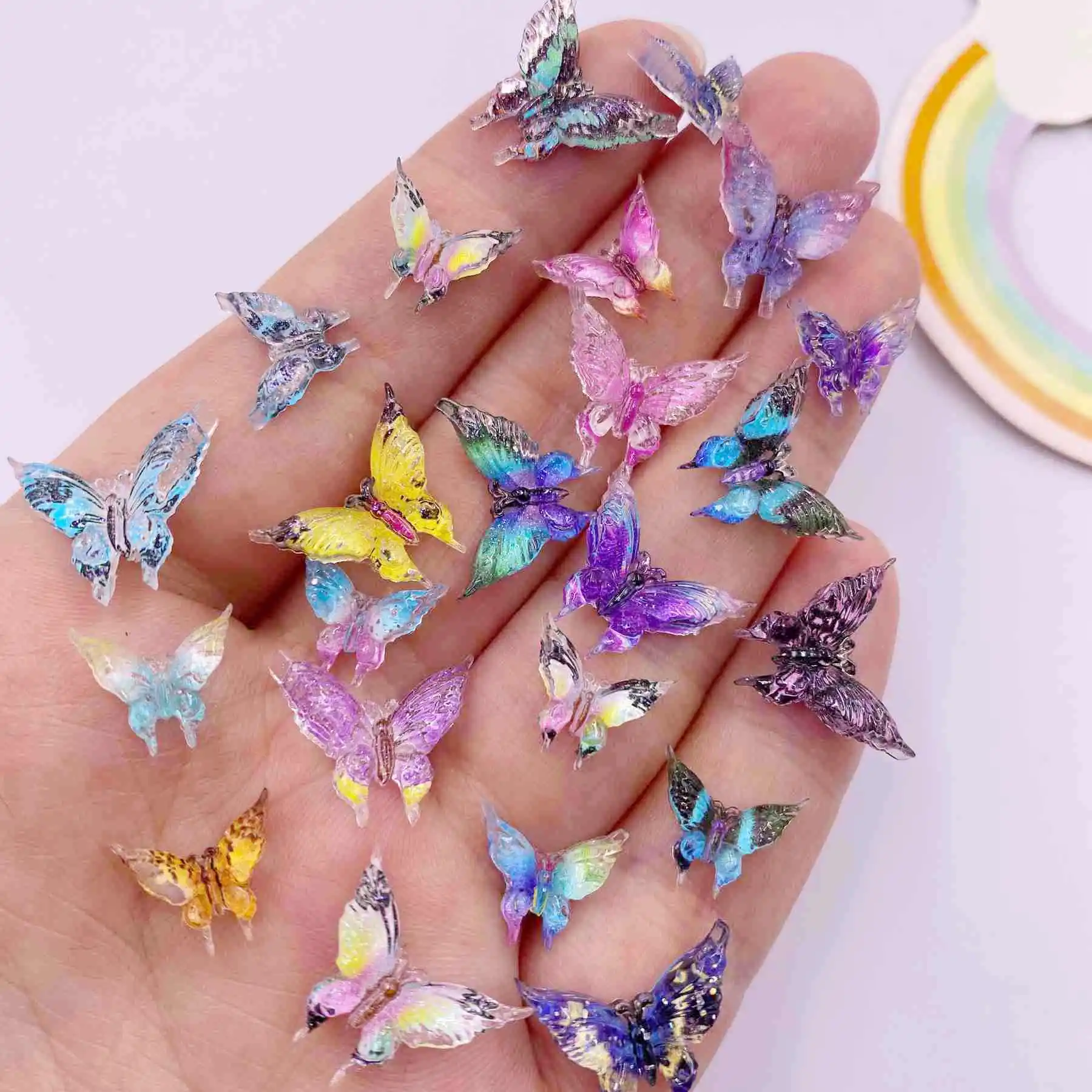 30pcs Resin Colorful Mini Cute Crystal Butterfly Nail Art Flatback Rhinestone Appliques DIY Wedding Scrapbook Decor Crafts SL786