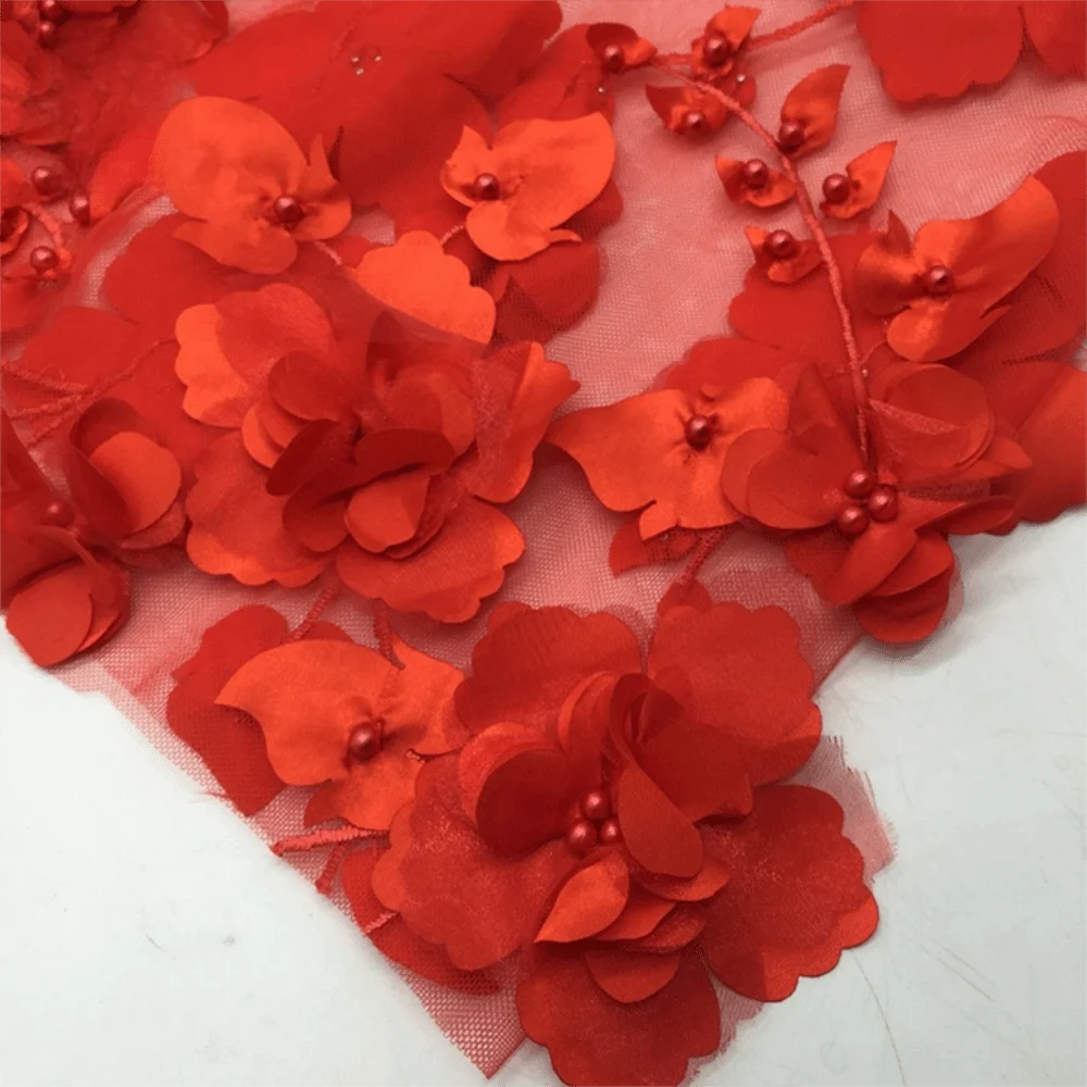 3D Flower Lace Fabric with Beads