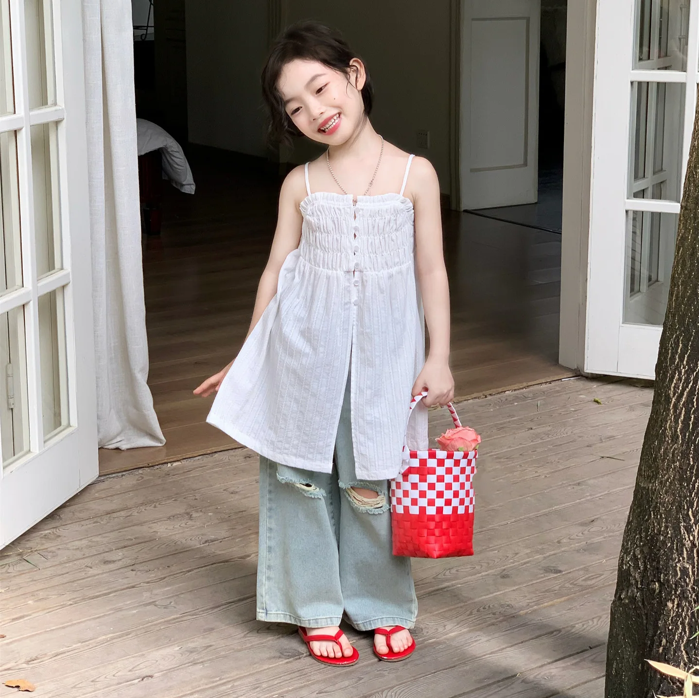 Children's Ripped Jeans 2026 Spring and Summer New Korean Version Baby Casual Versatile Old Thin Denim Trousers