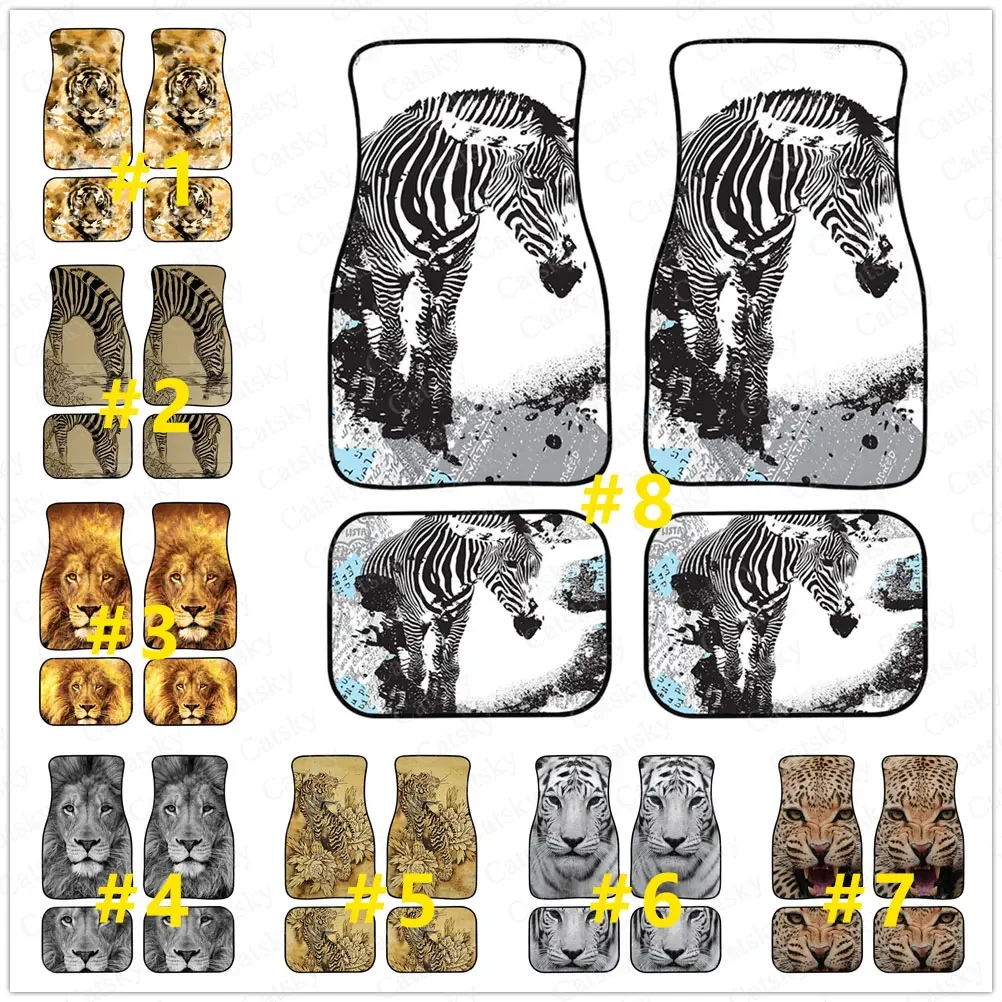 

4PCS Car Floor Mat Carpet Mats Pads Non-Slip Animals Print Auto Internal Decor