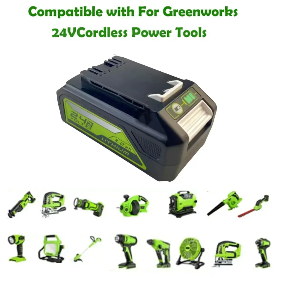 24V 8.0ah 6.0ah Li-ion Rechargeable Battery for Greenworks 24V 48V Power Tools 29842 29852 29322 20362 MO24B410 MO48L4211