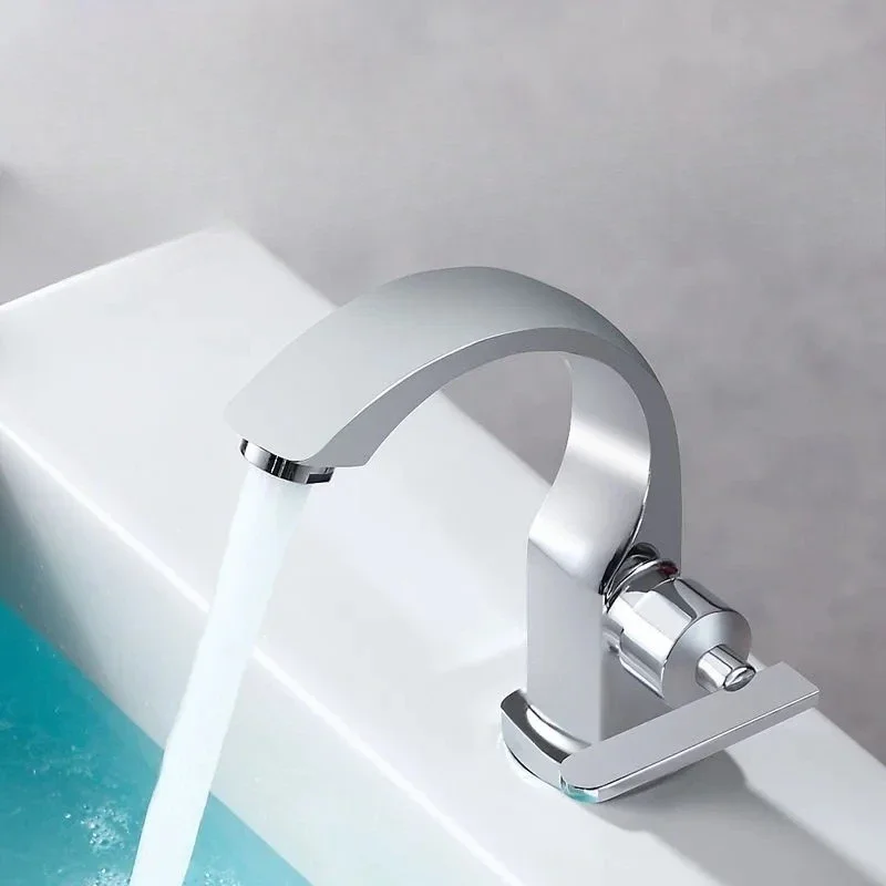 Brushed Square Moon Curved Basin Faucet Washbasin Single Cold Vertical Countertop Bathroom Faucet