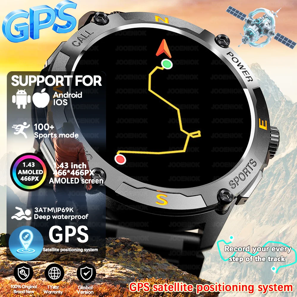 Relógio inteligente militar com gps embutido, masculino e feminino, altímetro, à prova d'água, 100 + esportivo, suporte para chamada de voz para huawei