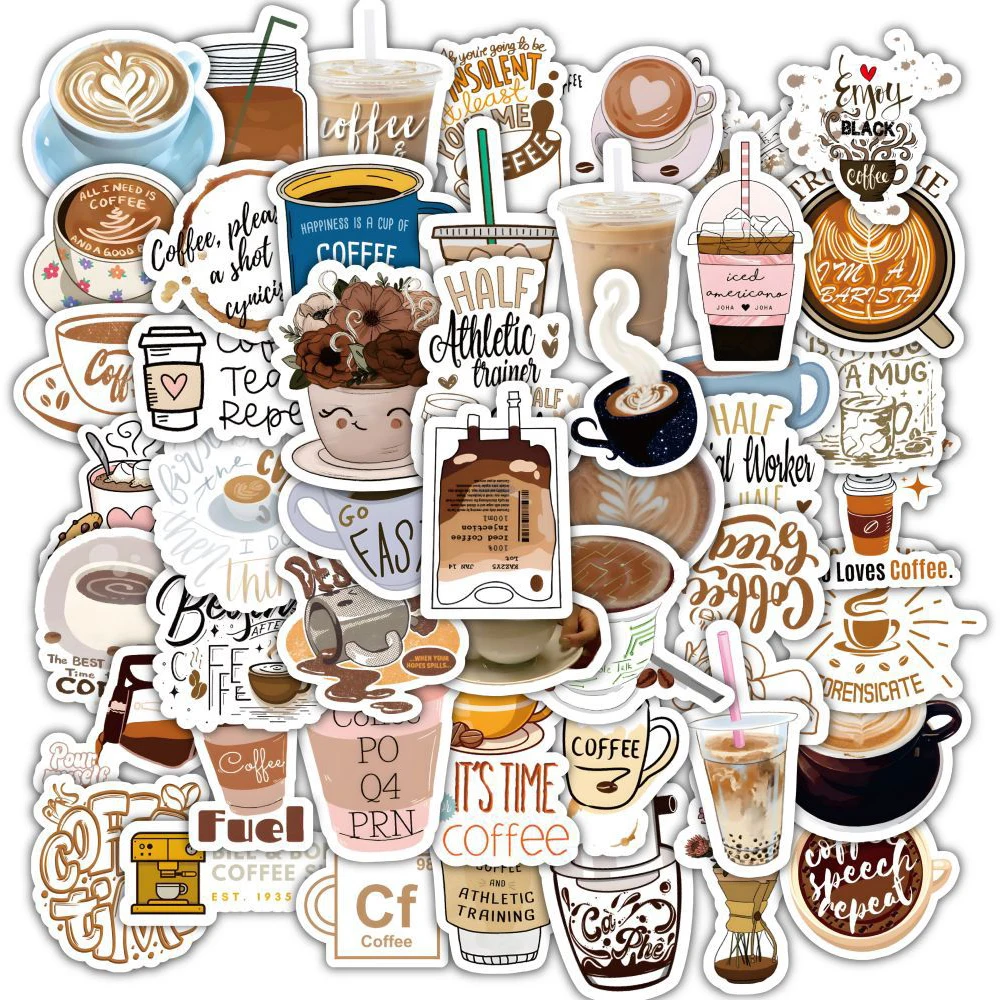 

10/30/50/120pcs Cute Cartoon Coffee Graffiti Stickers Decals Laptop Water Bottle Phone Scrapbook Stationery Sticker Kids Toys