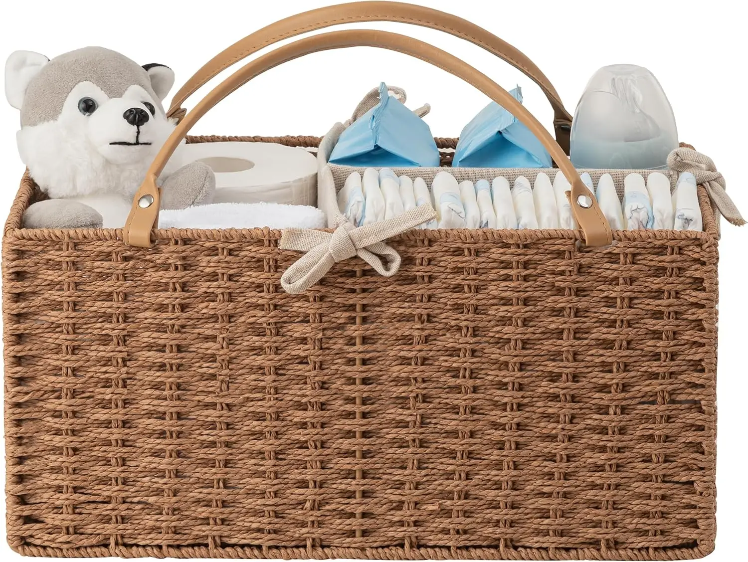 

Large Baby Diaper Caddy Organizer Paper Rope Storage Baskets Nursery Bin with Removable Divider Portable Car Organizer