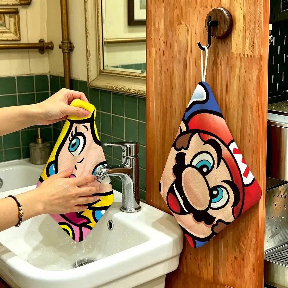 Super Cute Style M-MarioS Hanging Polyester Cotton Towel, Reusable Hand Wiping Cloth, Wear Resistant for Home Kitchen Sink