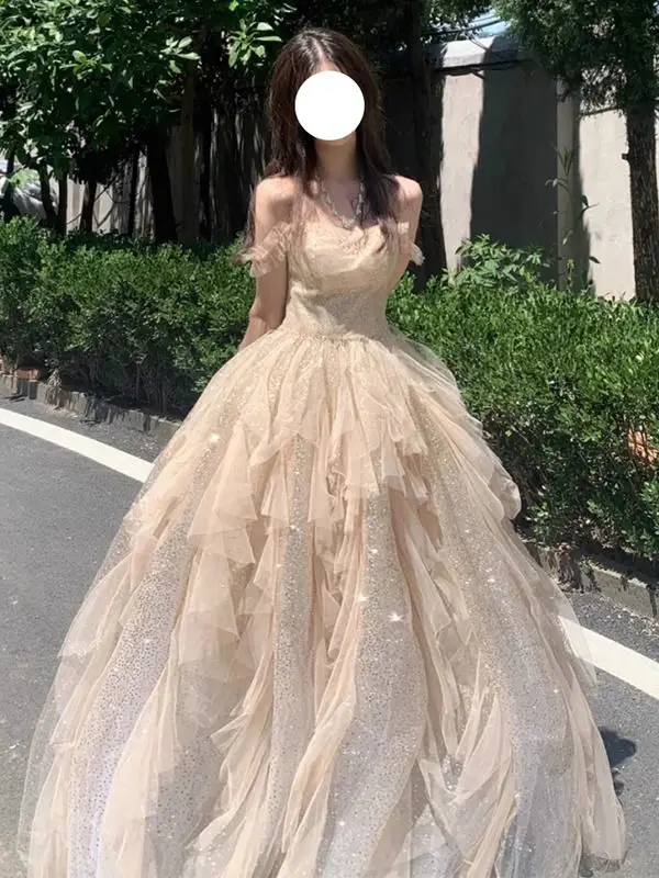 

Princ Sle на одно плечо, свадебное платье для женщин, новинка 2024, костюм подружки невесты на день рождения, художественный экзамен, ор Све