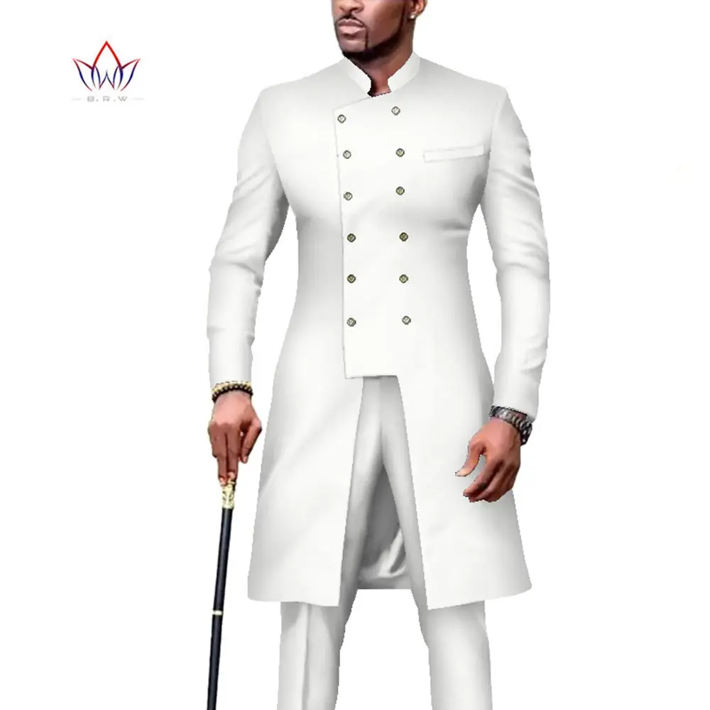 

2023 BRW African Clothing Men 2 Pieces Pants Sets Work Wedding Men Long Shirt and Pants Sets Double Breasted Blazer Suit WYN1215