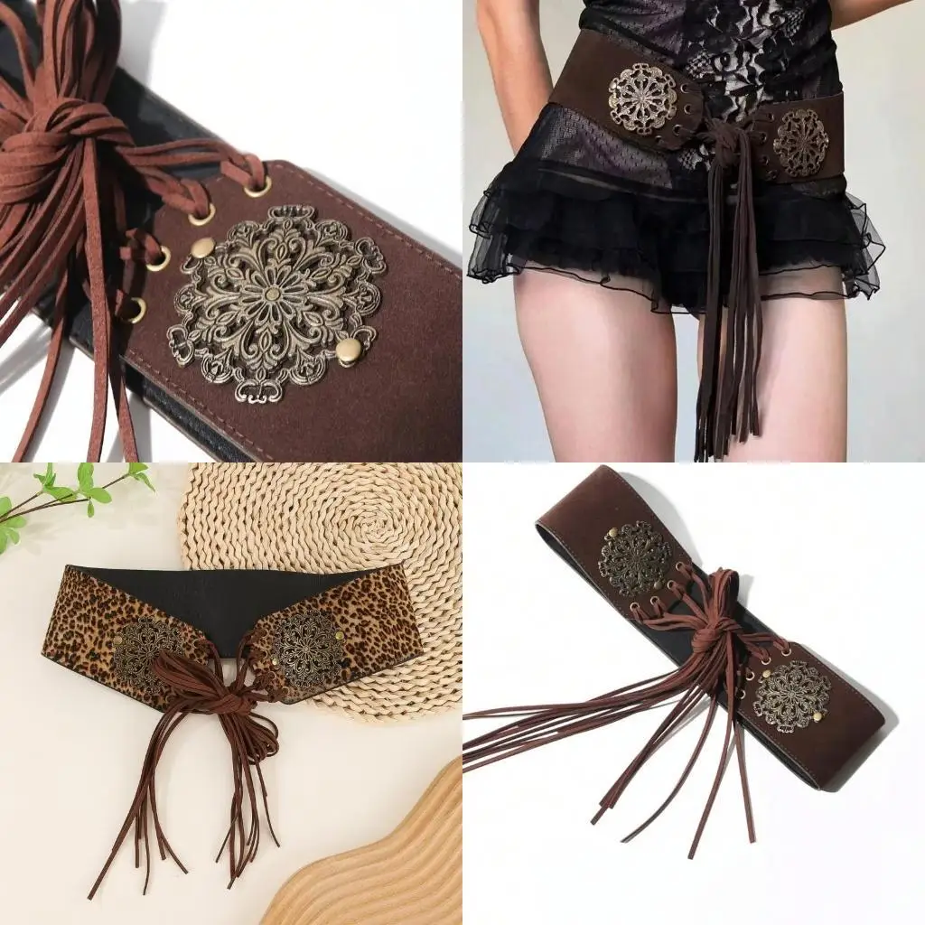 

652F Ethnic Wide Waistband Maillard Versatile for Dress for Masqurade Prom Accessory Photo Props Ethnic Corset