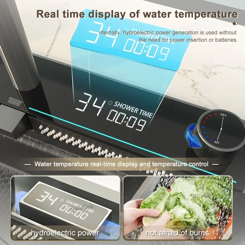 *Waterfall Kitchen Sink Stainless Steel Embossed Large Single Slot Multifunction Digital Display Washbasin For Kitchen