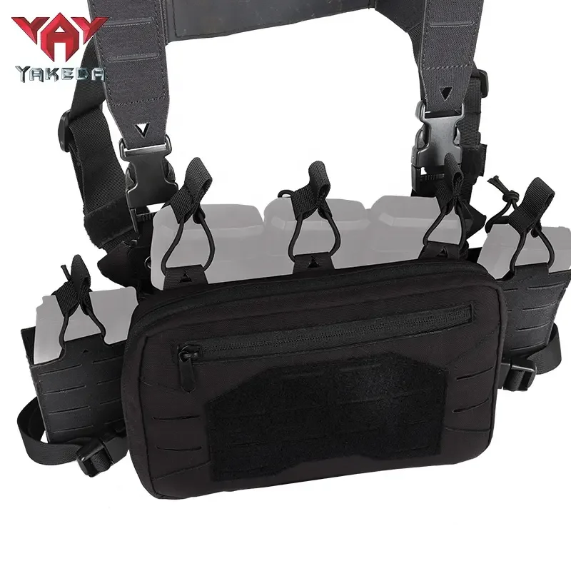 YAKEDA Tactical Chest Mini Rig 1000D Laser-Cut Multifunctional Adjustable Tactical Outdoor Vest with Mag Pouches