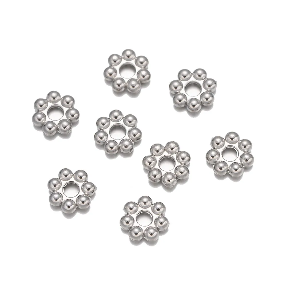 20Pcs 4-6mm Stainless Steel Flower Mini Snowflake Spacer Beads Charms Bracelets Pendants DIY Jewelry Making Supplies Accessories