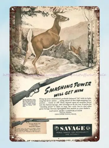 Smashing Power Will Get it Savage rifle arma de fuego munición 1947 estaño sign old signs