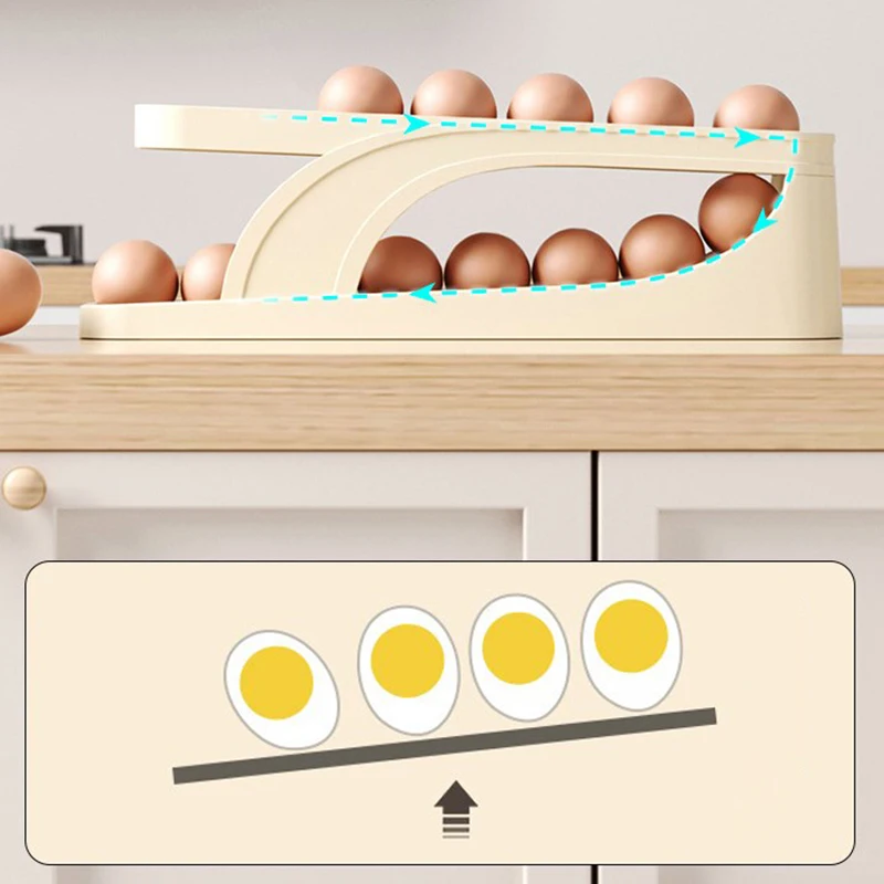 Automatic Scrolling Egg Rack Holder Storage Box Egg Basket Container Organizer Refrigerator Egg Dispenser For Kitchen