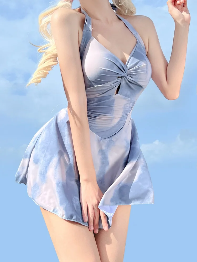 

Купальник Mimoi Closet Tie-Dye Blue Dr Sle, элитный чувственный купальник без бретелек, женский цельный купальник больших размеров, утягивающий фигуру