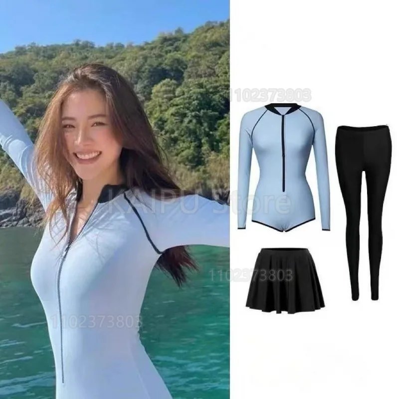New wetsuit women 1-piece swimsuit long-sleeved trousers sun protection quick-drying thin surfing rafting snorkeling swimsuit