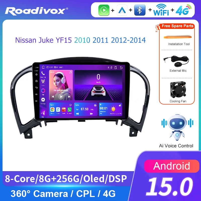 AI VOICE roadivox Android car radio for Nissan Juke YF15 2010-2014 stereo GPS Navigation video Multimedia Player tape recorder