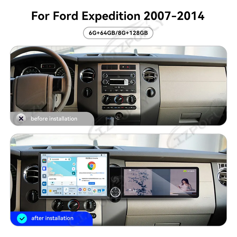 Lizpofly 13.1+12.3 inch Android Car Radio For Ford Expedition 2007-2014 CarPlay GPS Navigation Multimedia Video Player Stereo