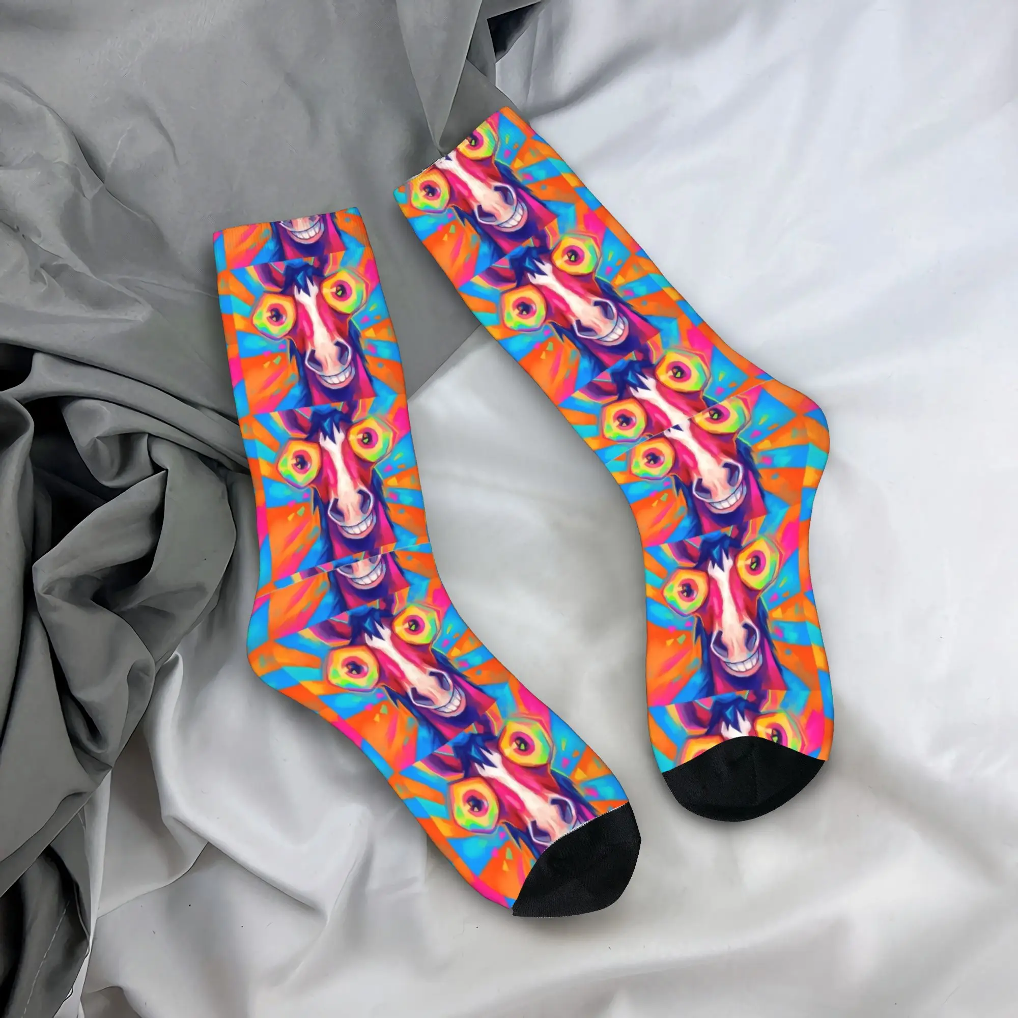 

Psychedelic Graffiti Whimsical Smiling Horse Socks Anti Skid Stockings Adults Men Quality Running Sports Socks Funny Socks