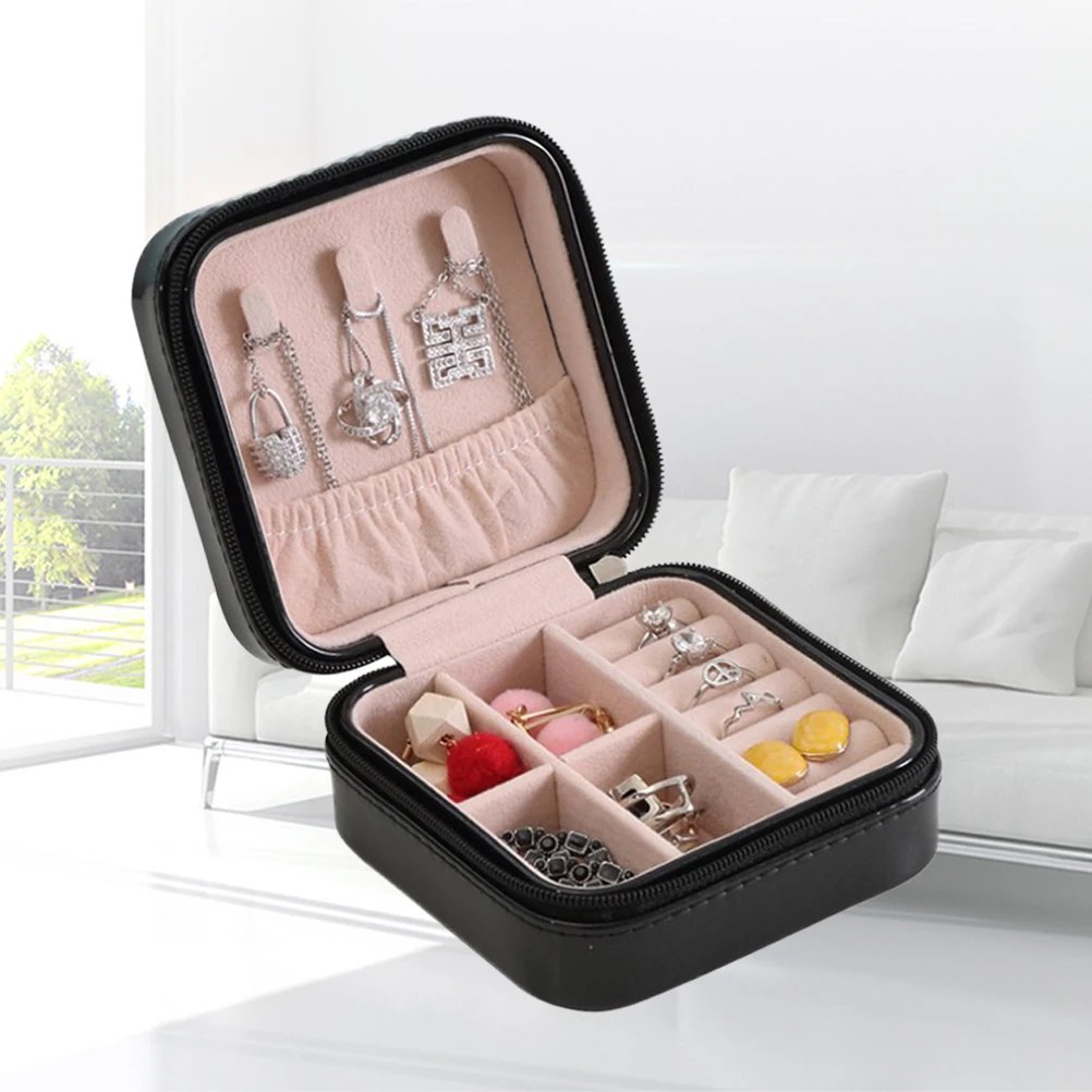 

Jewelry Storage Box Organizer Portable Earring Ring Holder Space-Saving Zipper Jewelry Case Lightweight For Room