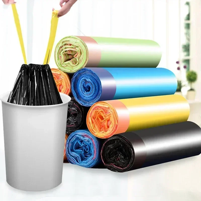 15pcs/Roll Drawstring Garbage Bag Thickened Garbage Disposal Bag Smart Trash Can Kitchen Toilet Garbage Storage Bag