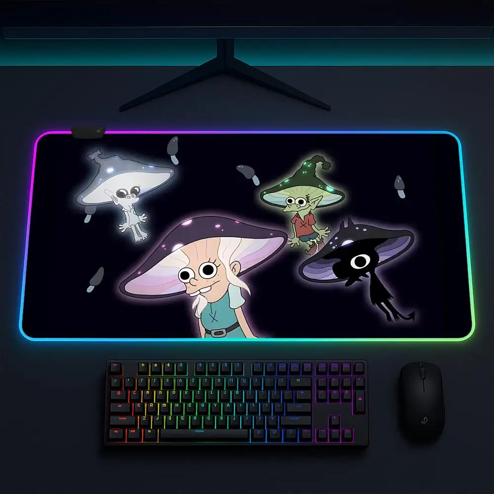 

Коврик для мыши Disenchantment, игровой коврик для мыши в стиле аниме, светодиодные настольные коврики с подсветкой, резиновые настольные коврики XXL с RGB-подсветкой