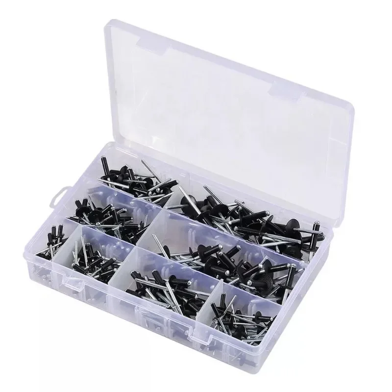 200pcs 8-18mm Black  Aluminium Blind Rivets Nail Decoration Mushroom Head Pop Rivets For Furniture Assortment Kit