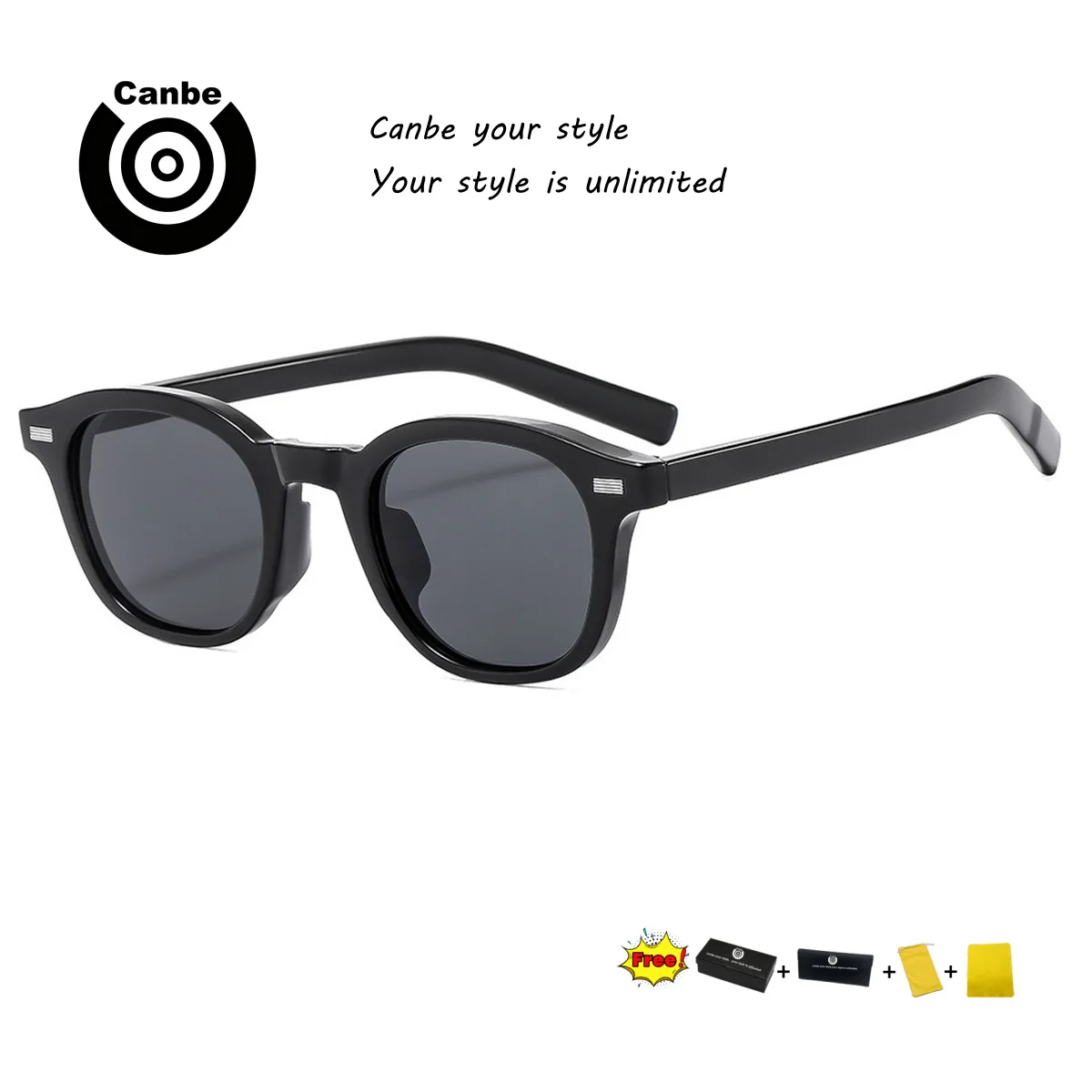 Okulary przeciwsłoneczne Canbe Cross-border Square, modne, luksusowe, damskie i męskie, retro, czarne oprawki, UV400m, okulary z ozdobnymi elementami.