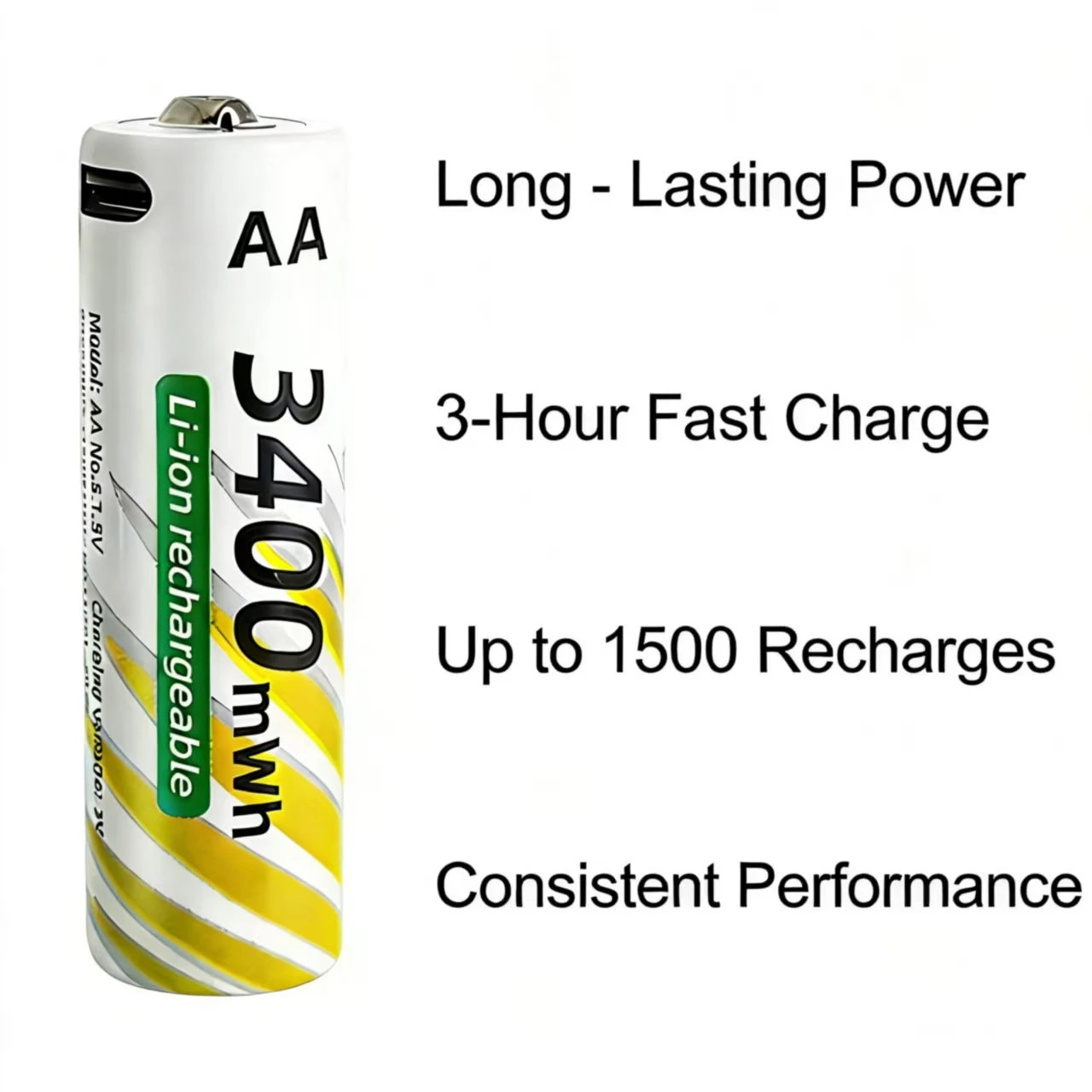 

AA and AAA Rechargeable Batteries USB Lithium-ion 3400mWh 1.5V AA Rechargeable Batteries+800mWh 1.5V AAA Battery+ Type-C Cable