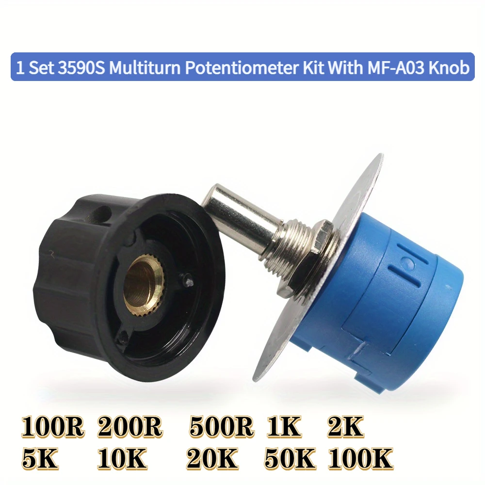 1Set 3590S Multiturn Potentiometer Kit With MF-A03 Knob -100R 200R 500R 1K 2K 5K 10K 20K 50K 100K Ohm  3590 Adjustable Resistor