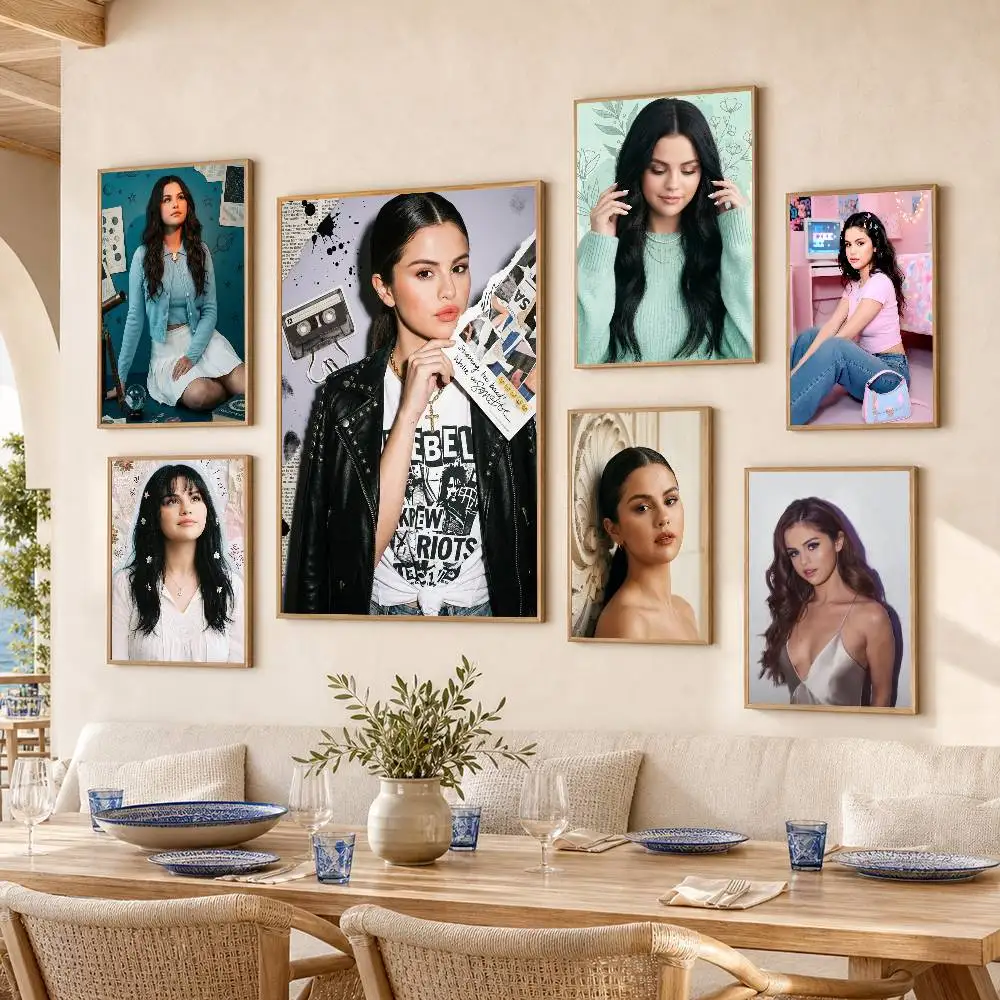 S-Selena Gomez Waterproof Self-Adhesive Wall Poster for Bedroom Living Room Home Decor