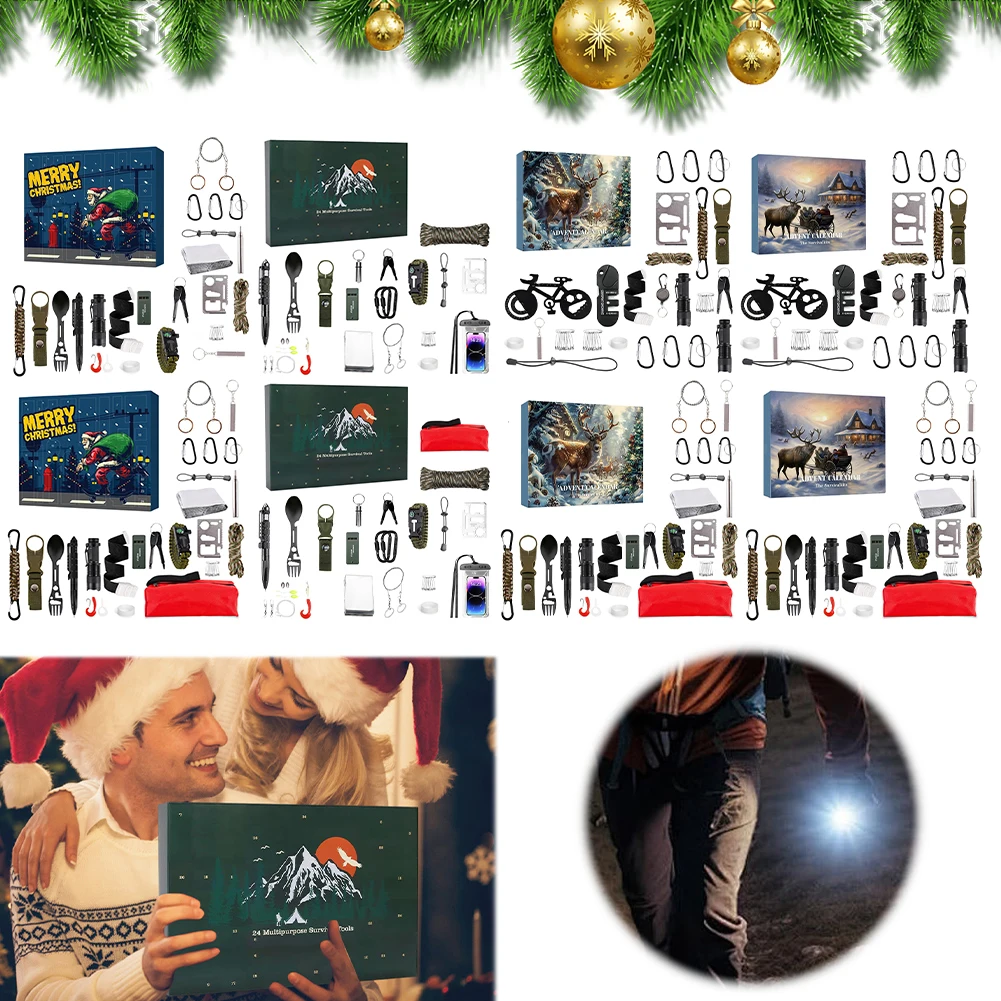 Survival Kit Advent Calendar 2024 Survival Tools Christmas Calendar 24 in 1 Survival Kit Christmas Tool Advent Calendar