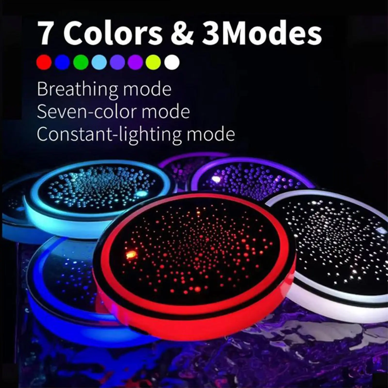 Rechargeable 7 Color Car Cup Holder Lights LED Light Up Pad Decorative Coaster Interior Atmosphere Light For Truck SUV Car