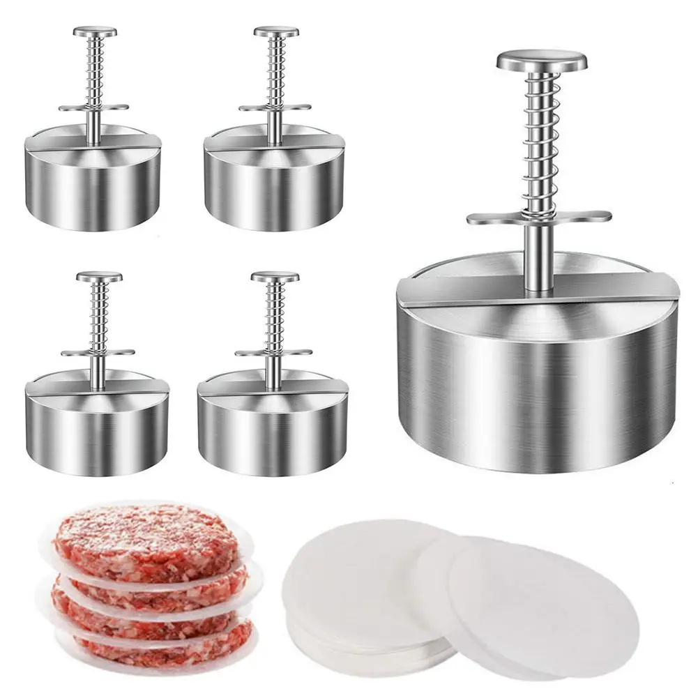 Stainless Steel Burger Press Round Shape Non-Stick Adjustable Hamburger Patty Maker Patty Making Mold Kitchen Tool