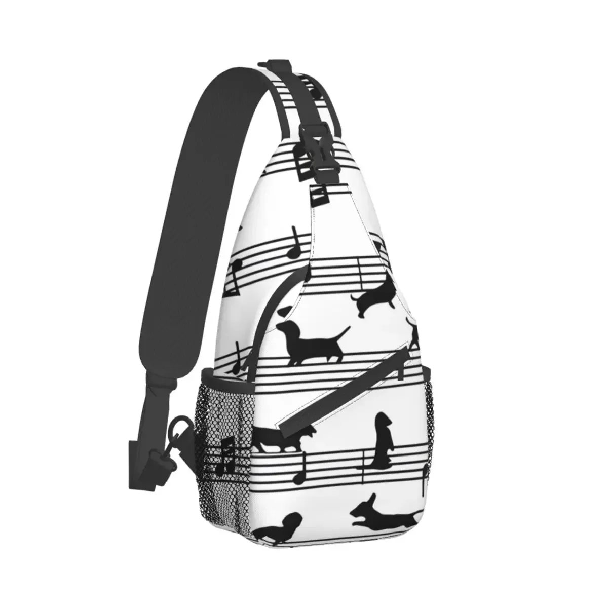 Music Notes Crossbody Chest Bags Dachshund Pet Dog Pockets Travel Pack Messenger Sports Teens Shoulder Bag Unisex