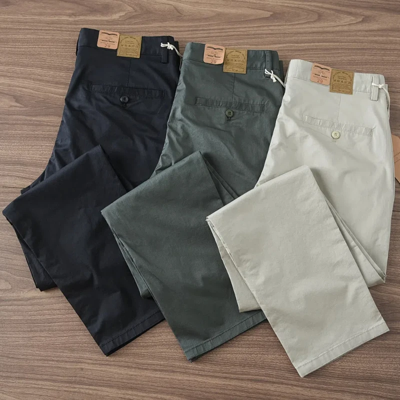 Pantalones informales de microelasticidad para hombre, pantalón sencillo de 2024 algodón, estilo CHINO, Retro, para negocios, novedad de verano 97%