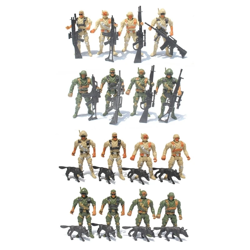 Soldados brinquedo masculinos do exército, figuras ação 4 polegadas, conjunto 8 peças, equipe com armas