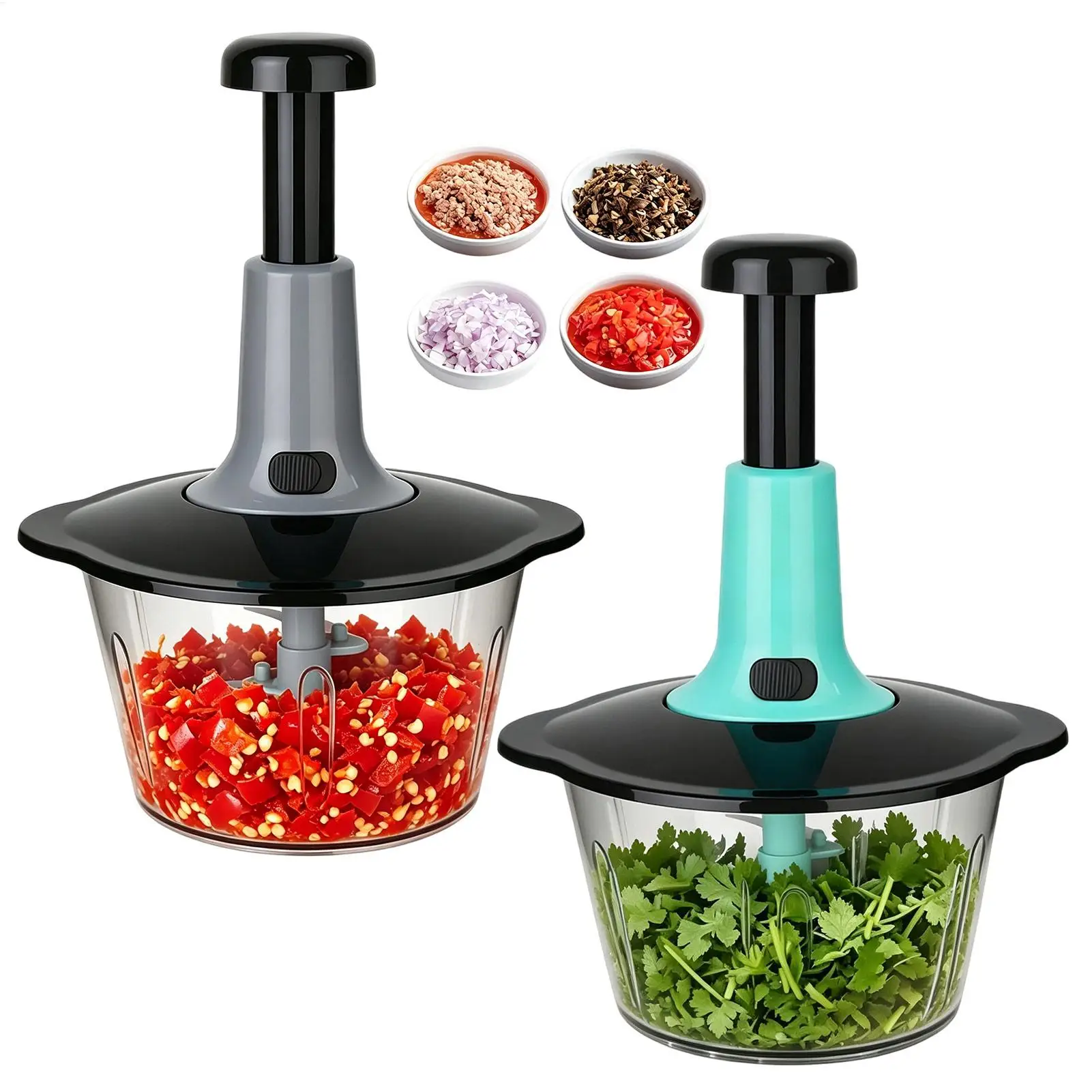 2L Multifunctional Manual Food Processor with Blade Guard Easy Clean Ergonomic Handle Ideal for Vegetables Garlic Meat Tool