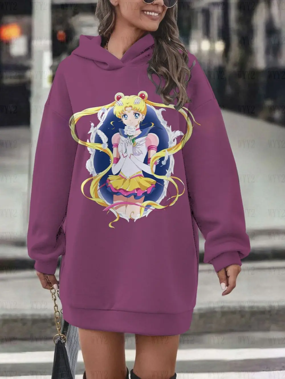 Anime Sailor Moon series printed women\'s hoodie dress versatile hooded slimming sportswear long sleeve autumn and winter style