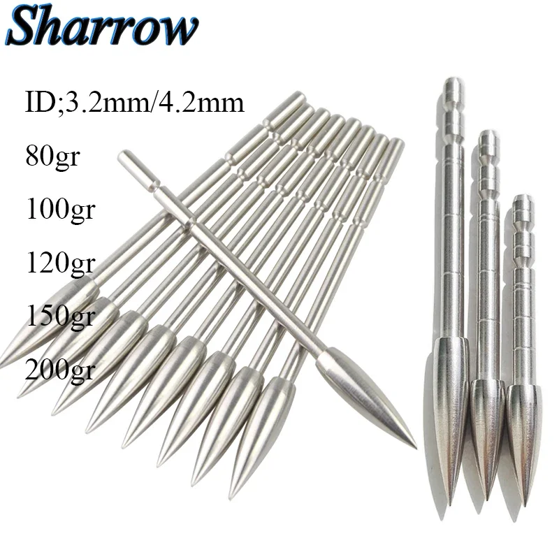 Archery Target  Arrowhead Point Field Tips 80/100/120/150/200Grain Stainless Steel ID3.2/4.2mm for Carbon Arrow Shaft Shooting