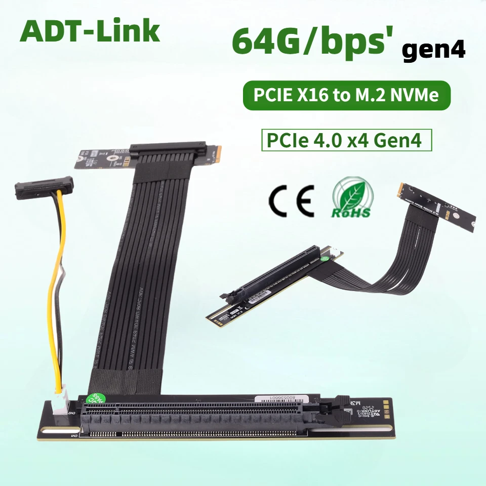 

ADT-Link M.2 for NVMe Key M to PCI-E 4.0 x16 Graphics Card Extender Jumper M.2 Turn 90 Angle 16x M2 Riser Card Adapter GPU Cable