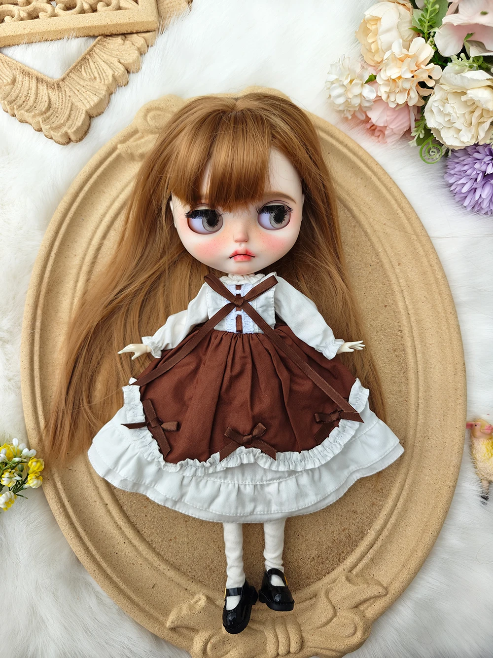 

blythe dolls clothes ringed dress Vintage lace brown dress 28-30cmOB22 OB24 AZONE Blythe Doll Accessories