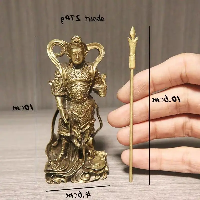 

Antique Bronze Three Eyes Erlang God Buddha Statues Chinese Hero Ornaments Blade Weapon Dog Figurines