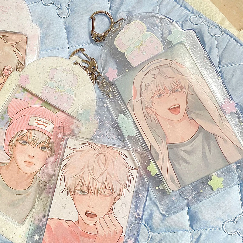 New Transparent Glitter Cute 3 Inch Photocard Holder PVC Girl Heart Card Holder Storage Idol Card Display Protective Pendant