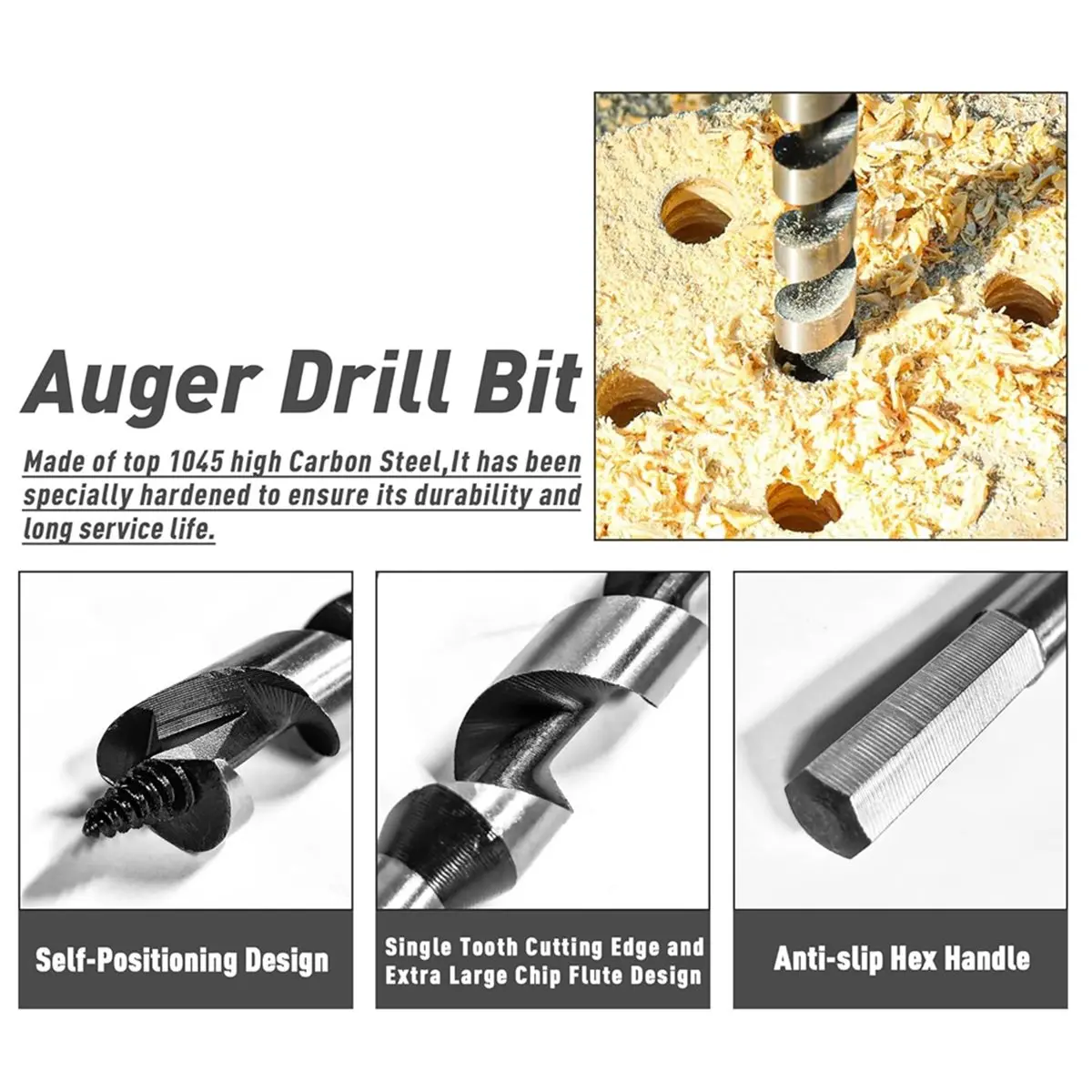 6Pcs 12-Inch Long Auger Drill Bit Set for Wood, 1/4