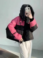 Winter Warm Patchwork Parkas Women Y2K Fashion Loose Hooded Crop Puffer Jacket Korean Streetwear Thick Zipper Fluffy Down Coats 6
