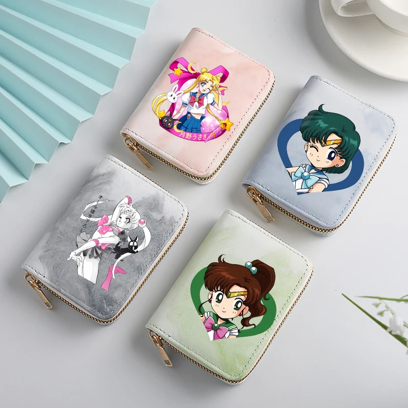 

Sailor Mooned Wallet for Women Kawaii Canvas Ink Wash Blending Print Y2K Trend Cute Female Coin Purse Girl Party Holiday Gift