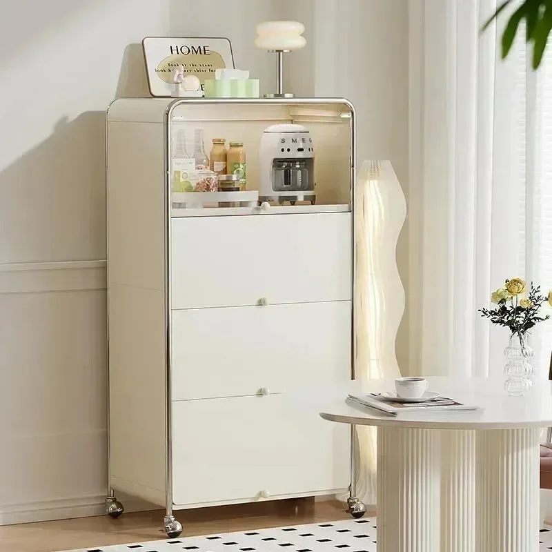 & Simple Cream Style Kitchen Cabinets Home Small Apartment Kitchen Cabinet Multi-layer Microwave Oven Kitchenware Storage Cabine